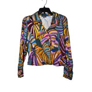 Haute Hippie Abstract Print Long Sleeve Blouse Medium Maximalist Retro Art Party